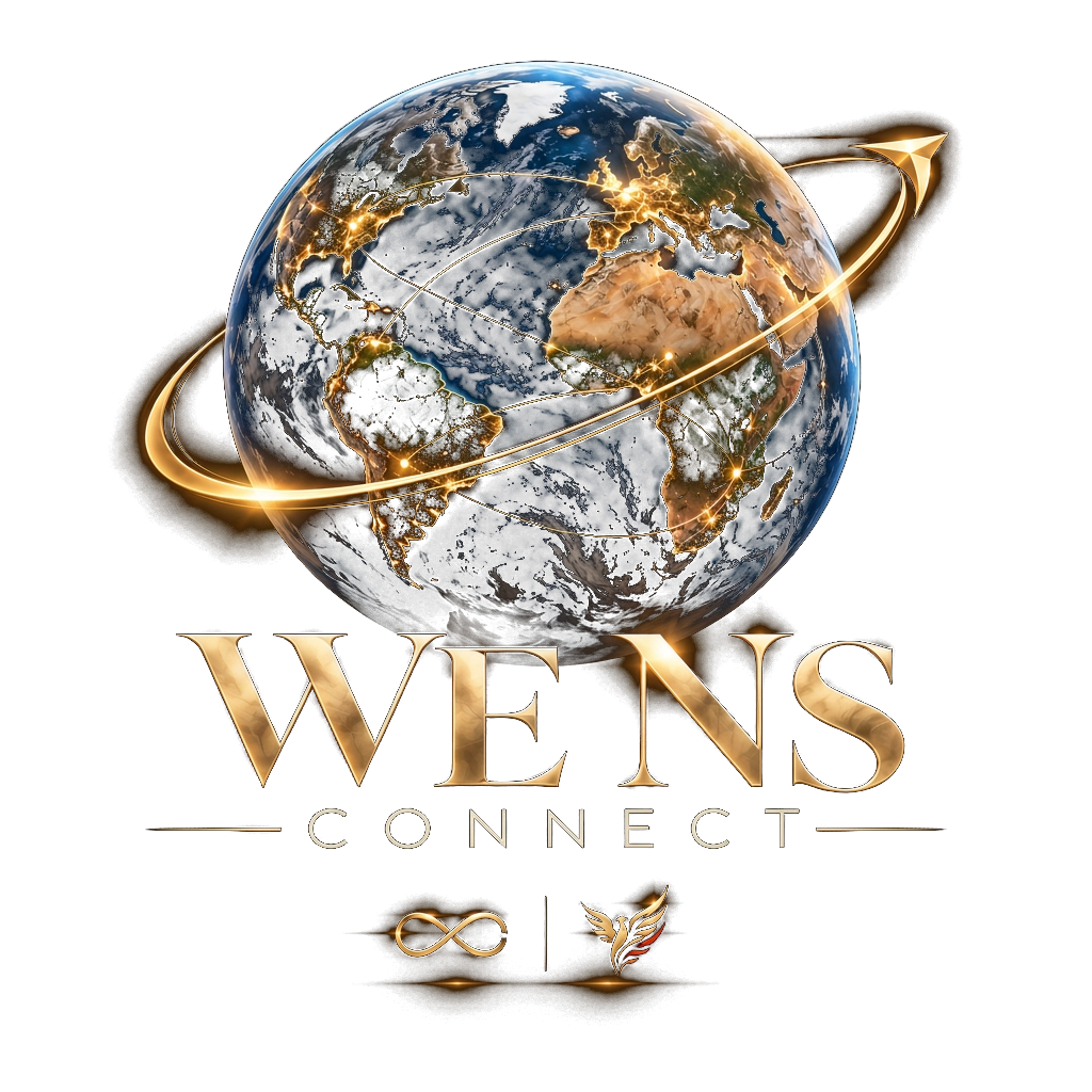 WE NS CONNECT, globe relié par des trajectoires dorées